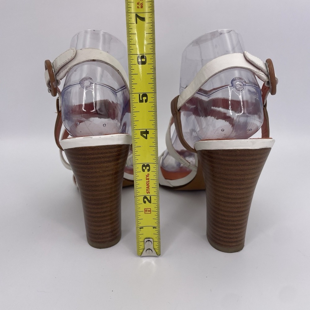 Via Spiga Sz 9 Strappy White & Brown Heels Stiletto Sandals Italian Leather - Picture 5 of 13